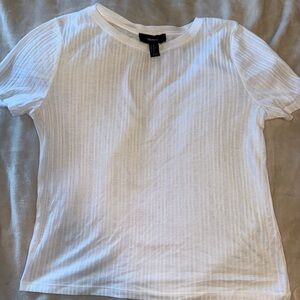 Forever 21 White Ribbed Fitted Short Sleeve Tee